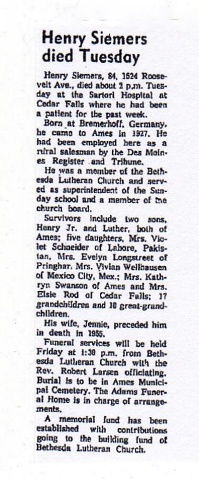 # 143  Henry Siemers obituary